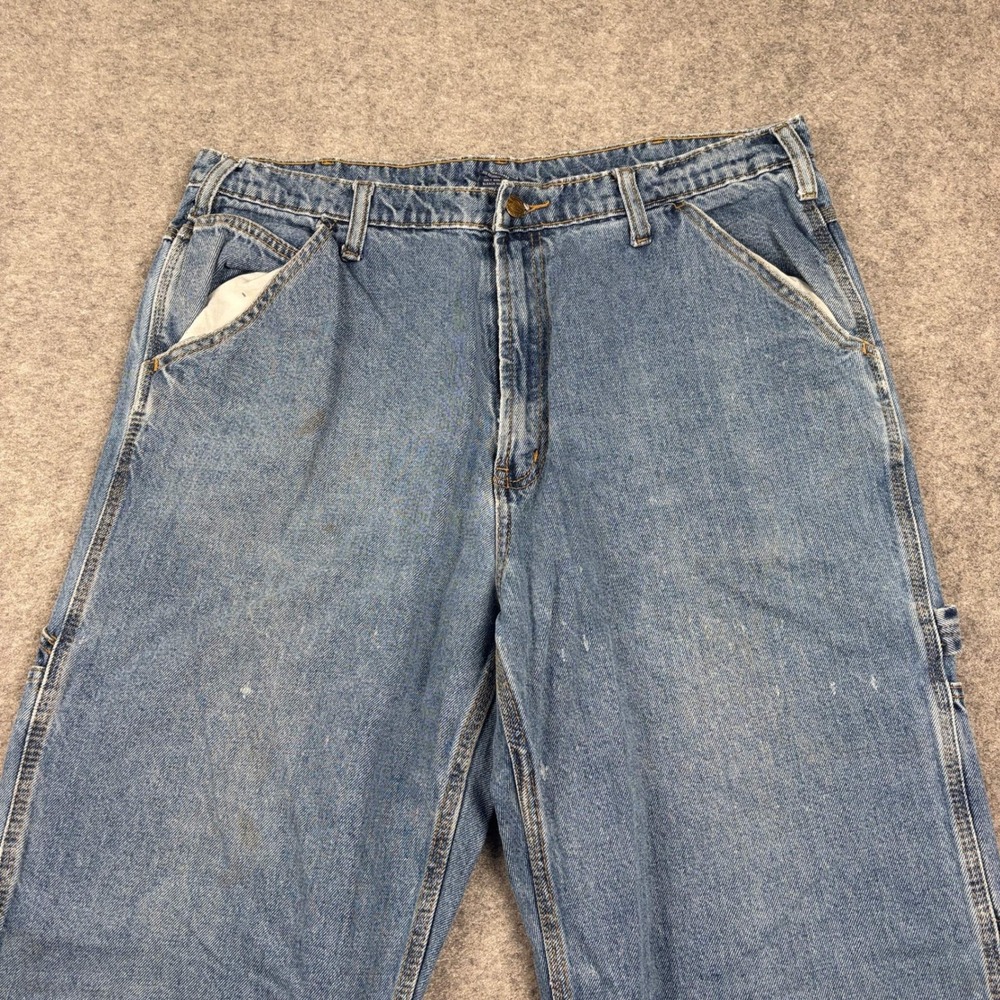 Rk Brand Carpenter Jeans Mens 38x32 Blue Denim Workwear Utility Baggy Wide Leg
